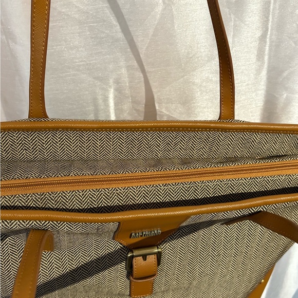 Hartmann Herringbone Luxe Elegant Brown and Tan Tote Bag - Picture 7 of 11